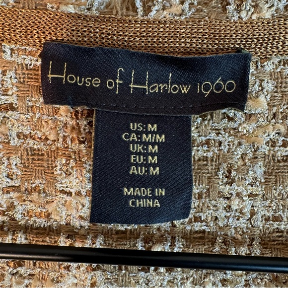 House Of Harlow 1960 Gold Shimmer Tweed Open Duster Jacket Cardigan Womens Sz M - Picture 8 of 10